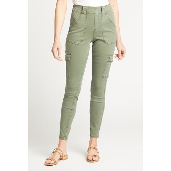 SPANX Olive Green Cotton Blend Stretch Twill Ankle Skinny Cargo Pant L Large - Picture 1 of 8